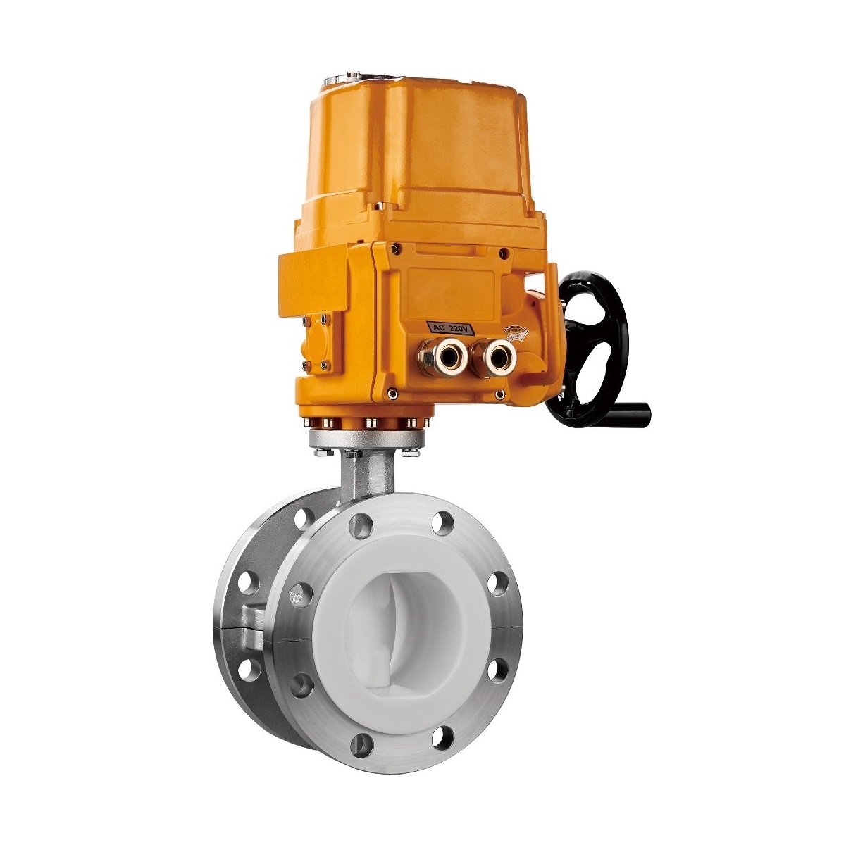 Electric fluorine-lined flange butterfly valve